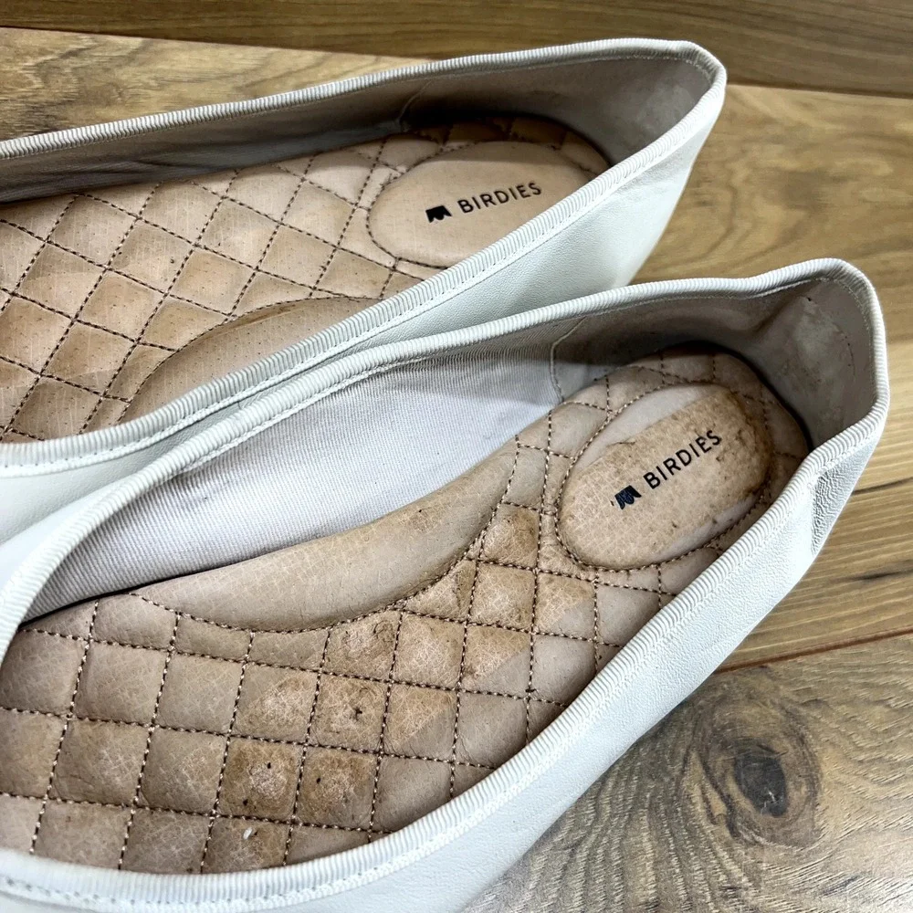 Birdies 9.5 Flats Bone Leather Pointed Toe Bow Goldfinch